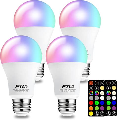 FTL Color Changing Light Bulb with Remote Control, E26 A19 RGB Dimmable ...