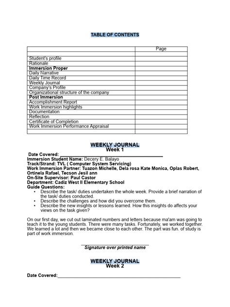 Image result for Work Immersion Example