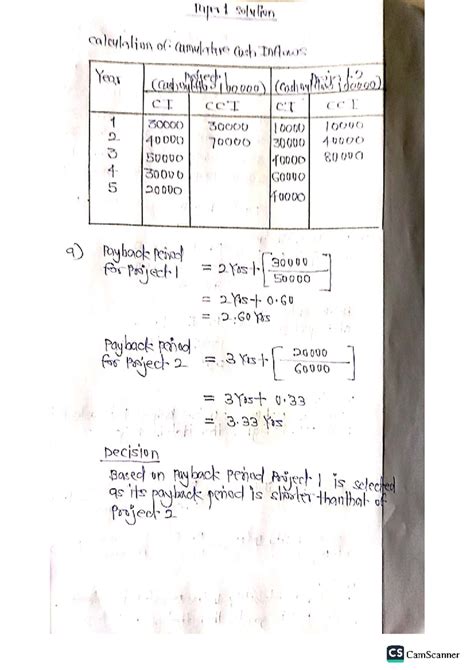 Paper 1 solution - cumulative cash flow analysis and payback periods ...