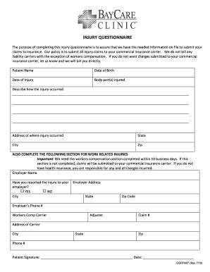 Fillable Online CORP407 INJURY QUESTIONNAIRE Fax Email Print - pdfFiller