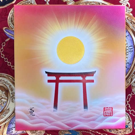 【風水絵画】神話高波動アート『天照大御神』雲海鳥居 色紙サイズ額縁付き | Ryo-art and design