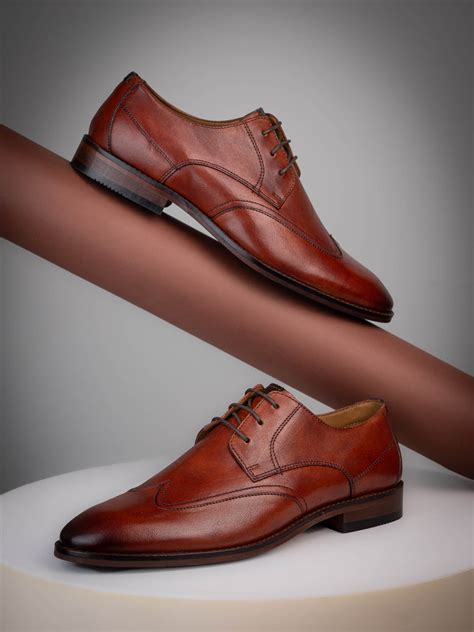 Alberto Torresi Genuine Leather Tan Navy Formal Derby Shoes