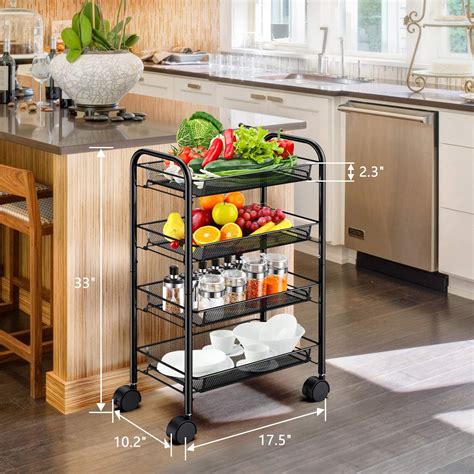 Buy Pipishell 4-Tier Mesh Wire Rolling Cart Multifunction Utility Cart ...
