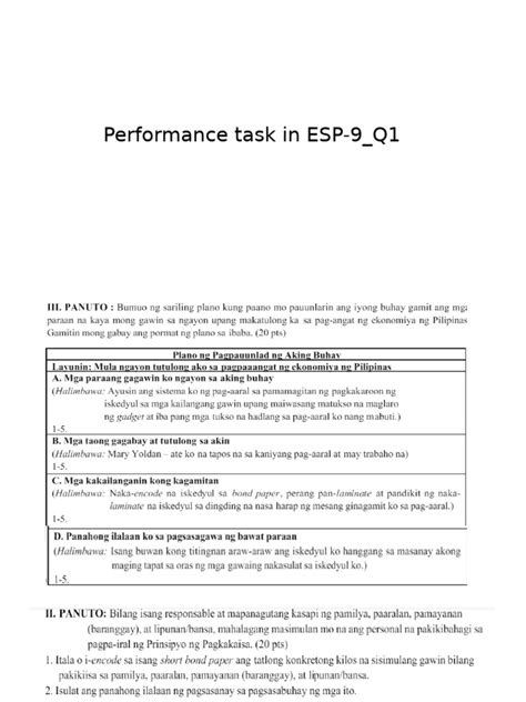 Image result for Performance Task Sample ESP 9 Quarter 1