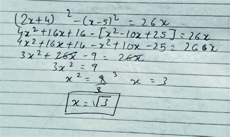 Please tell me how to solve this equation[tex](2x + 4)^{2} - (x - 5)^{2 ...