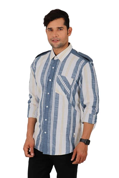 SHIRT THEORY Blue & White Stripe Cotton Full Sleeves Casual Shirts for ...