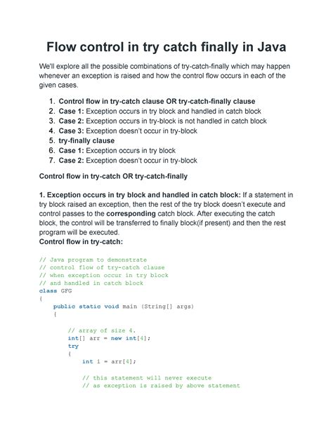 Flow control in try catch finally in Java - 1. Control flow in try ...