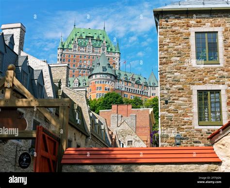 Canada, Quebec, Quebec City, Old Town Quebec, Lower Town view of the Chateau Frontenac Stock ...