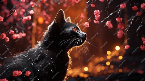 Premium AI Image | black cat and pink flower High definition ...