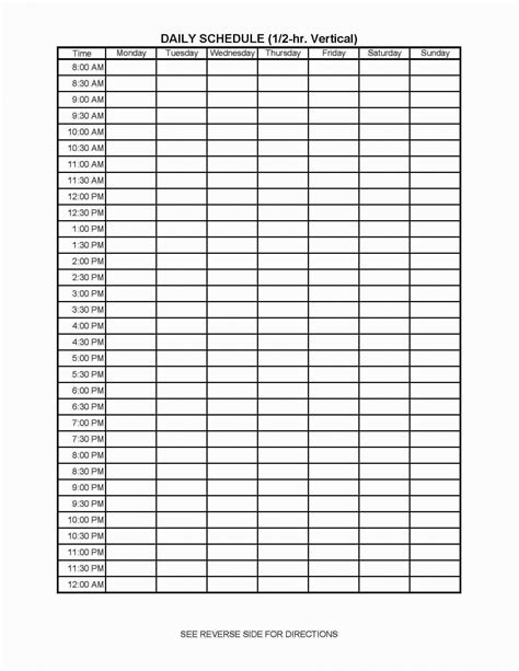 7 Day 24 Hour Schedule Template