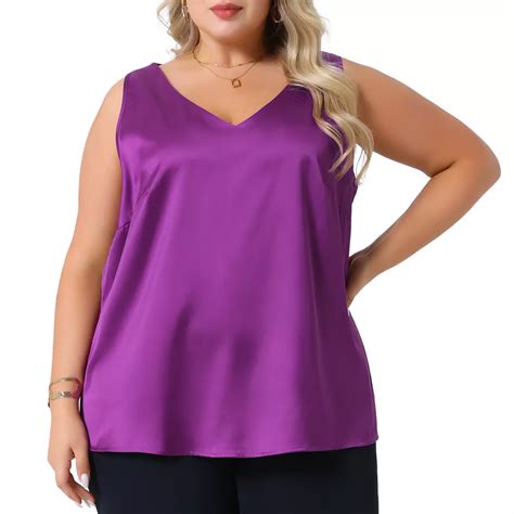 Women's Plus Size Silk Satin Tank Tops Casual Cami Sleeveless Blouses ...