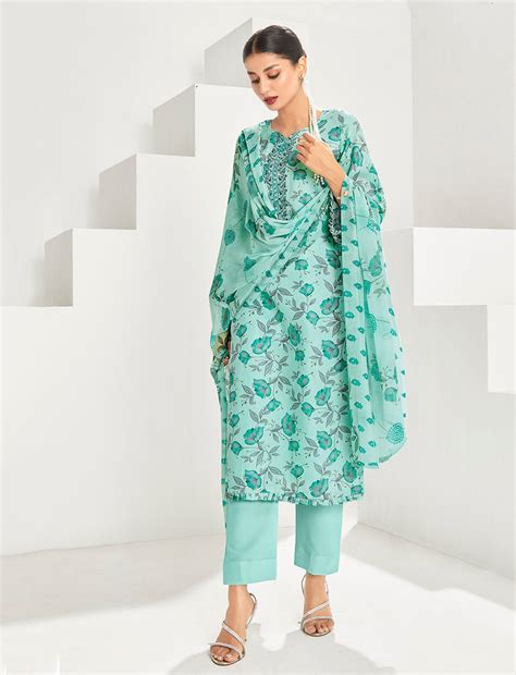 Cotton Green Unstitched Suit Dress Material for Women – Stilento