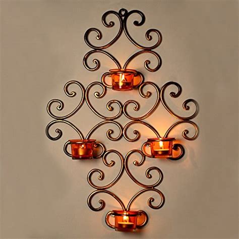 Decorative Metal Wall Scone with 4 Tea Light Candle Holders – Home Decor Lo