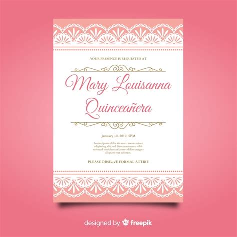 Pink quinceañera party invitation | Free Vector