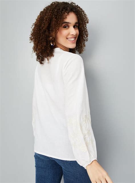 Buy Women Embroidered Band Collar Tunic Online at just Rs. 899.0 ...