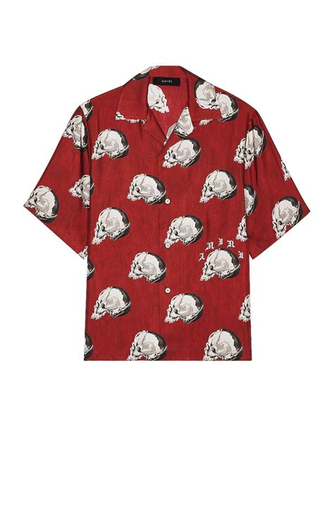 Amiri All Over Skull Bowling Shirt in Red | FWRD