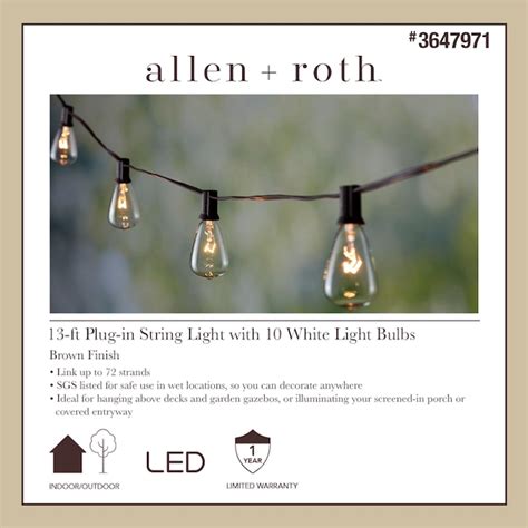 allen + roth 13-ft Plug-in Brown Indoor/Outdoor String Light with 10 ...