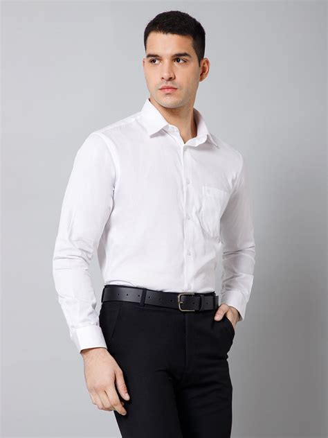 Cantabil Cotton Solid Full Sleeve Regular Fit White Party Wear Shirt f
