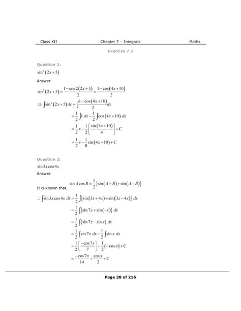 NCERT Class 12 Maths Chapter 7 Exercise 7.3 Solutions - Integrals