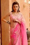 Buy Pink Organza, Tussar, Cotton Embroidery V-neck Gota Saree With ...