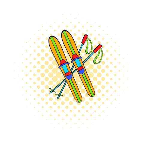 Ícone de esquis e bastões em estilo de quadrinhos em fundo pontilhado ...