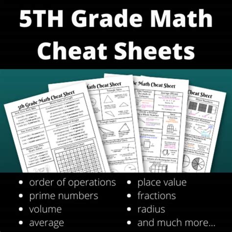 Image result for 5th Grade Math Cheat Sheet