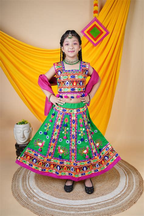 Kids Traditional Garba Lehenga – Green Choli | ahhaaaa.com