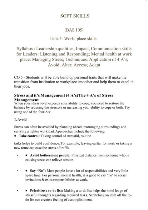SOFT SKILLS (BAS 105) Syllabus: Leadership, Communication & Stress ...
