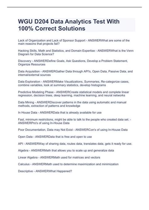 WGU D204 Data Analytics Test With 100% Correct Solutions - WGU D204 ...