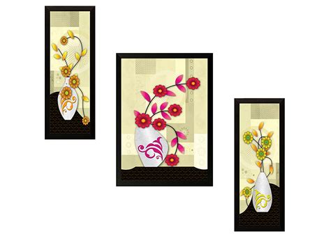 SAF UV Textured ' Flower ' Print Framed Painting Set of 3 for Home ...