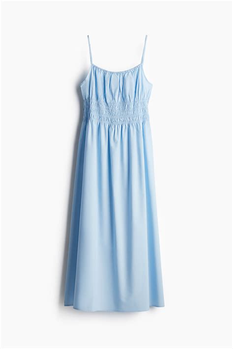 Smock-detail poplin dress - Light blue - Ladies | H&M IN