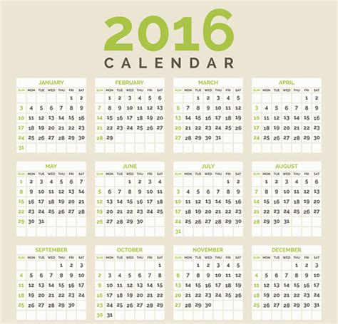 2016年（平成28年）カレンダー