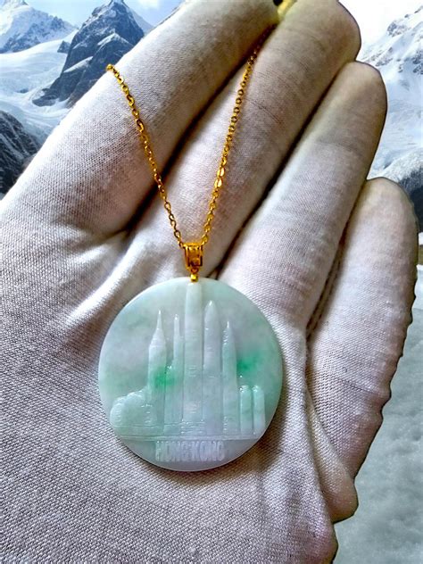 Iconic Skyline of Hong Kong Burmese A-Jade Pendant (with 18K Yellow Gold) For Sale at 1stDibs ...