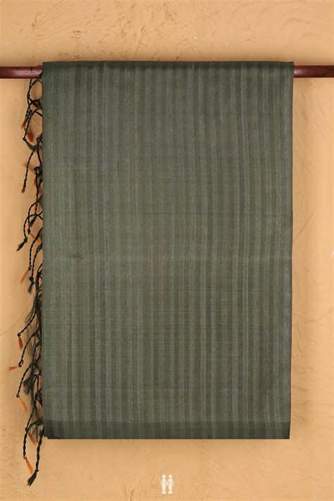Raw Silk Saree In Chalet Green With Stripes Design
