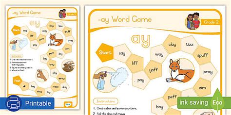 Grade 2 Phonics: ay Printable Game (teacher made) - Twinkl