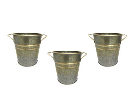 Hosley 5Inch Pack of 3 Galvanized Planters / Bucket Metal Planters Pot ...