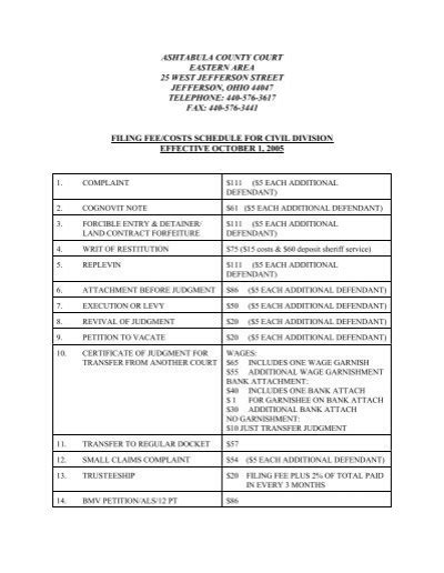 Civil Filing Fees & Costs - Ashtabula County Courts System