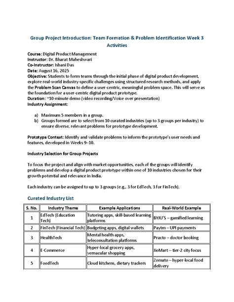 Digital Product Management Group Project: Team Formation & Problem ...