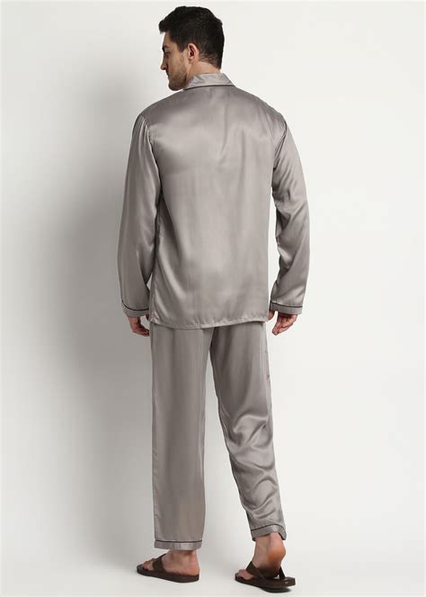 Ultra Soft Light Grey Modal Satin Long Sleeve Men's Night Suit – Shopbloom