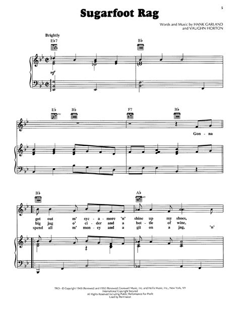 Hank Garland "Sugarfoot Rag" Sheet Music for Piano, Vocal & Guitar ...