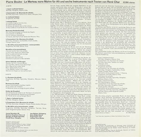 Jeanne Deroubaix. Pierre Boulez. Le Marteau sans Maître – Bertelsmann ...