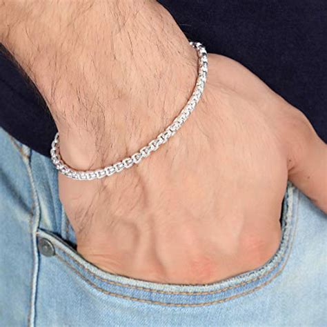 Clara Silver & White Anti-Tarnish 92.5 Sterling Silver Bracelet for Men ...