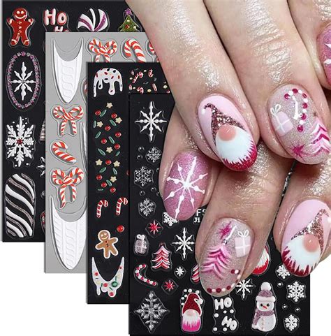 Amazon.com: 4 Sheets Christmas Nail Art Stickers 5D Embossed Self ...