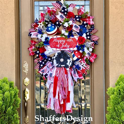Patriotic Door Wreath, 4th of July Wreath, American Flag Door Decor ...