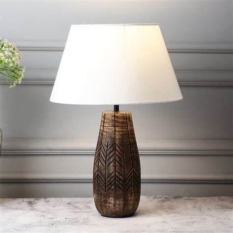 Walnut Engraved Table Lamp With Shade (Bulb Included) – The Decor Mart