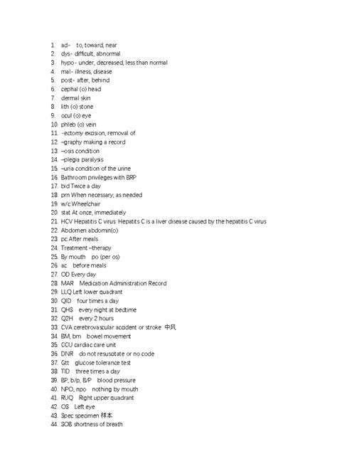 Medical Terminology - ad- to, toward, near dys- difficult, abnormal ...