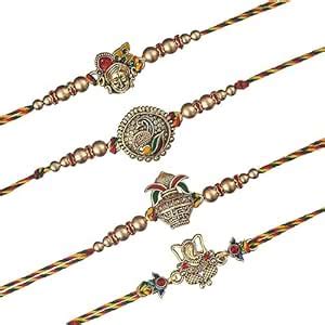 Buy eCraftIndia Set of 4 Lord Ganesha, Peacock, Krishna & Kalash ...