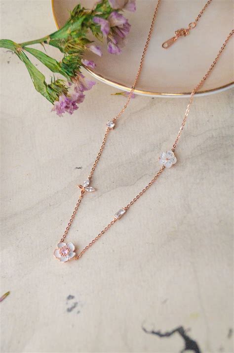 White Flower Garland Rose Gold Plated Sterling Silver Chain Necklace ...
