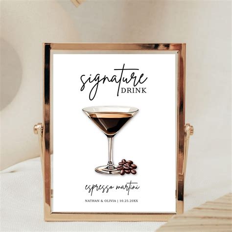 Signature Drink Espresso Martini Bar Sign Template Wedding Signature ...