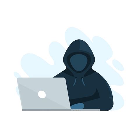 Hacker with laptop on white background, vector illustration | Premium ...